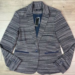 Cut&Sewn Premise Modern Career Blazer 1-button Jacket 6 Black Gray Striped Lined